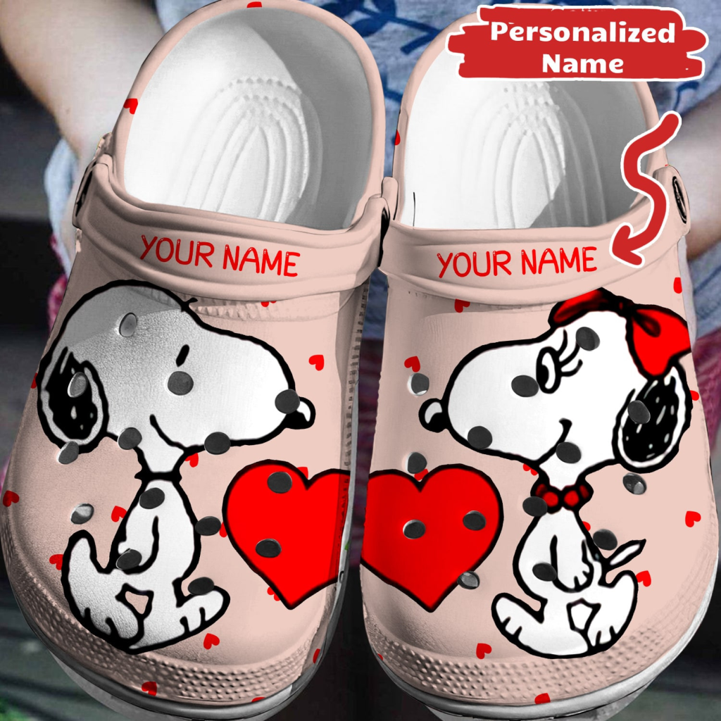 Custom Name Clogs Snoopy And Belle Red Hearts Unisex Clogs Custom Name Clogs Snoopy And Belle Red Hearts Unisex Clogs
