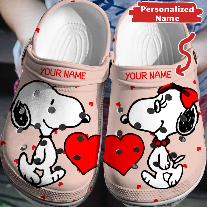 Custom Name Clogs Snoopy And Belle Red Hearts Unisex Clogs