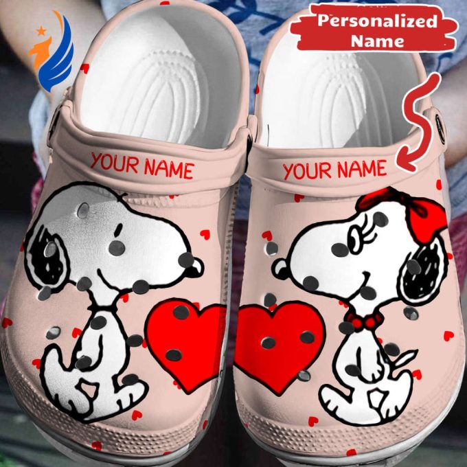 Custom Name Clogs Snoopy And Belle Red Hearts Unisex Clogs