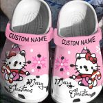 Custom Name Hello Kitty Merry Christmas Pink White Clogs For Kids And Adults