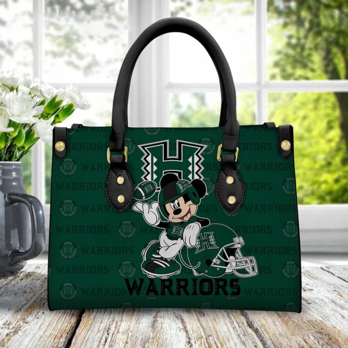 Stylish Custom Name NCAA Hawaii Rainbow Warriors Women Leather Hand Bag – Perfect for Mickey Lovers!
