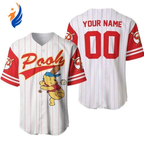 Custom Name Winnie The Pooh Vertical Stripes Clogs For Kids And Adults Personalized Winnie the Pooh Baseball Jersey Gift - Custom Name Disney Bear for True Fans