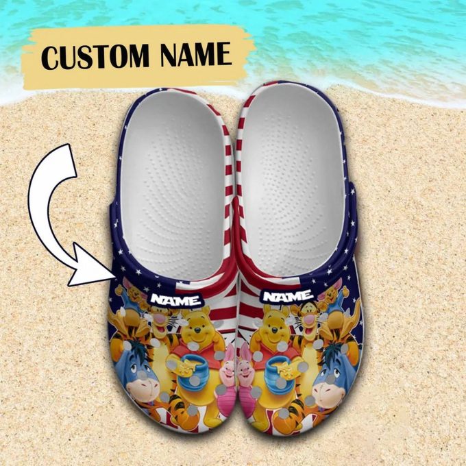 Custom Name Winnie The Pooh And Friends USA Pattern Clogs For Kids And Adults