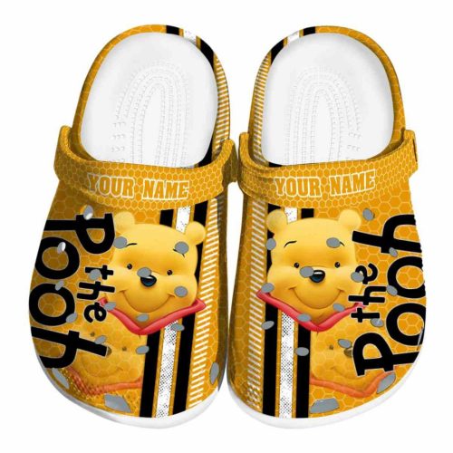 Custom Name Winnie The Pooh Contrasting Stripes Orange Clogs For Kids And Adults