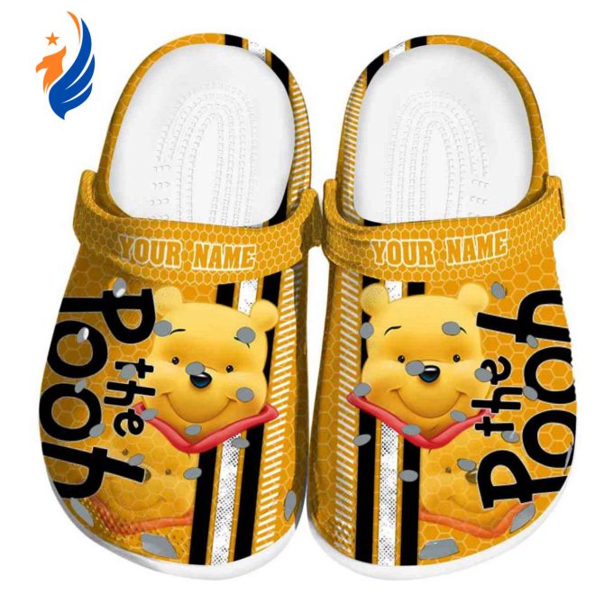 Custom Name Winnie The Pooh Contrasting Stripes Orange Clogs For Kids And Adults