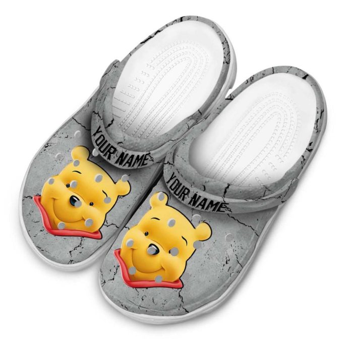 Custom Name Winnie The Pooh Cracked Texture Gray Clogs For Kids And Adults