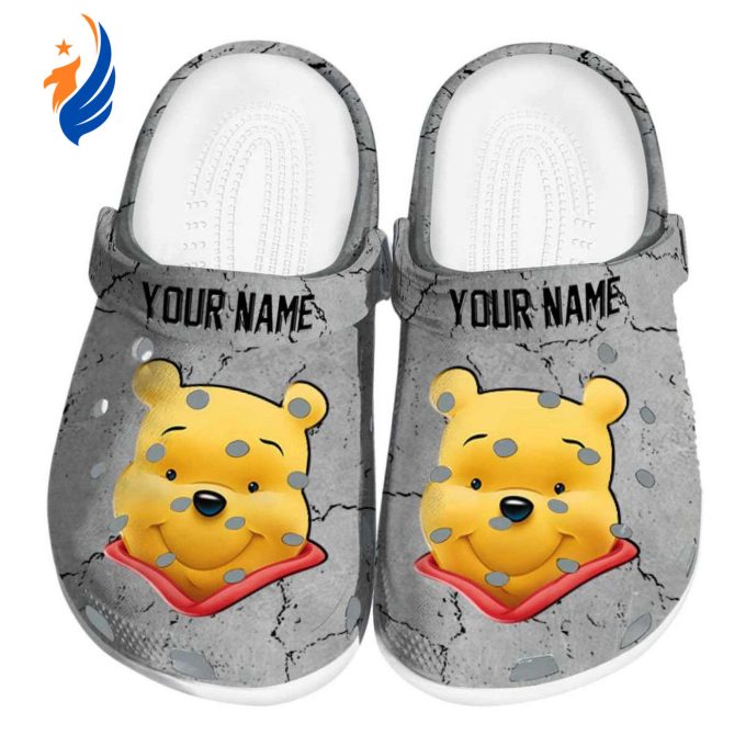 Custom Name Winnie The Pooh Cracked Texture Gray Clogs For Kids And Adults Custom Name Winnie The Pooh Cracked Texture Gray Clogs For Kids And Adults