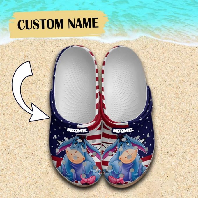 Custom Name Winnie The Pooh Eeyore USA Pattern Clogs For Kids And Adults
