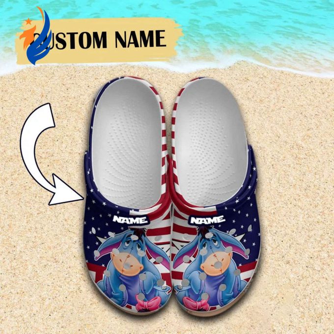 Custom Name Winnie The Pooh Eeyore USA Pattern Clogs For Kids And Adults Custom Name Winnie The Pooh Eeyore USA Pattern Clogs For Kids And Adults
