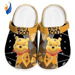 Custom Name Winnie The Pooh Geometric Backgound Black Yellow Clogs For Kids And Adults