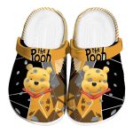 Custom Name Winnie The Pooh Geometric Backgound Black Yellow Clogs For Kids And Adults