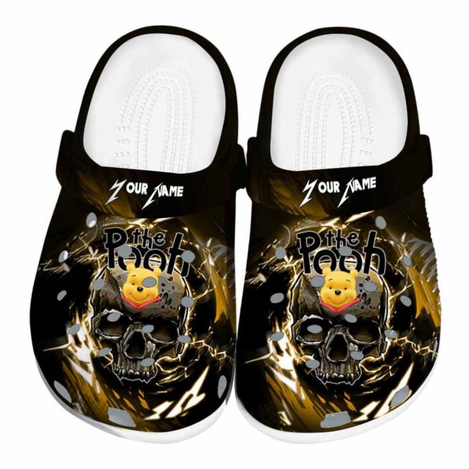 Custom Name Winnie The Pooh Gothic Skull Black Clogs For Kids And Adults