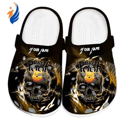 Custom Name Winnie The Pooh Gothic Skull Black Clogs For Kids And Adults