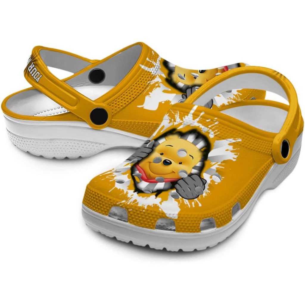 Custom Name Winnie The Pooh Gripping Hand Yellow Clogs For Kids And Adults Custom Name Winnie The Pooh Gripping Hand Yellow Clogs For Kids And Adults