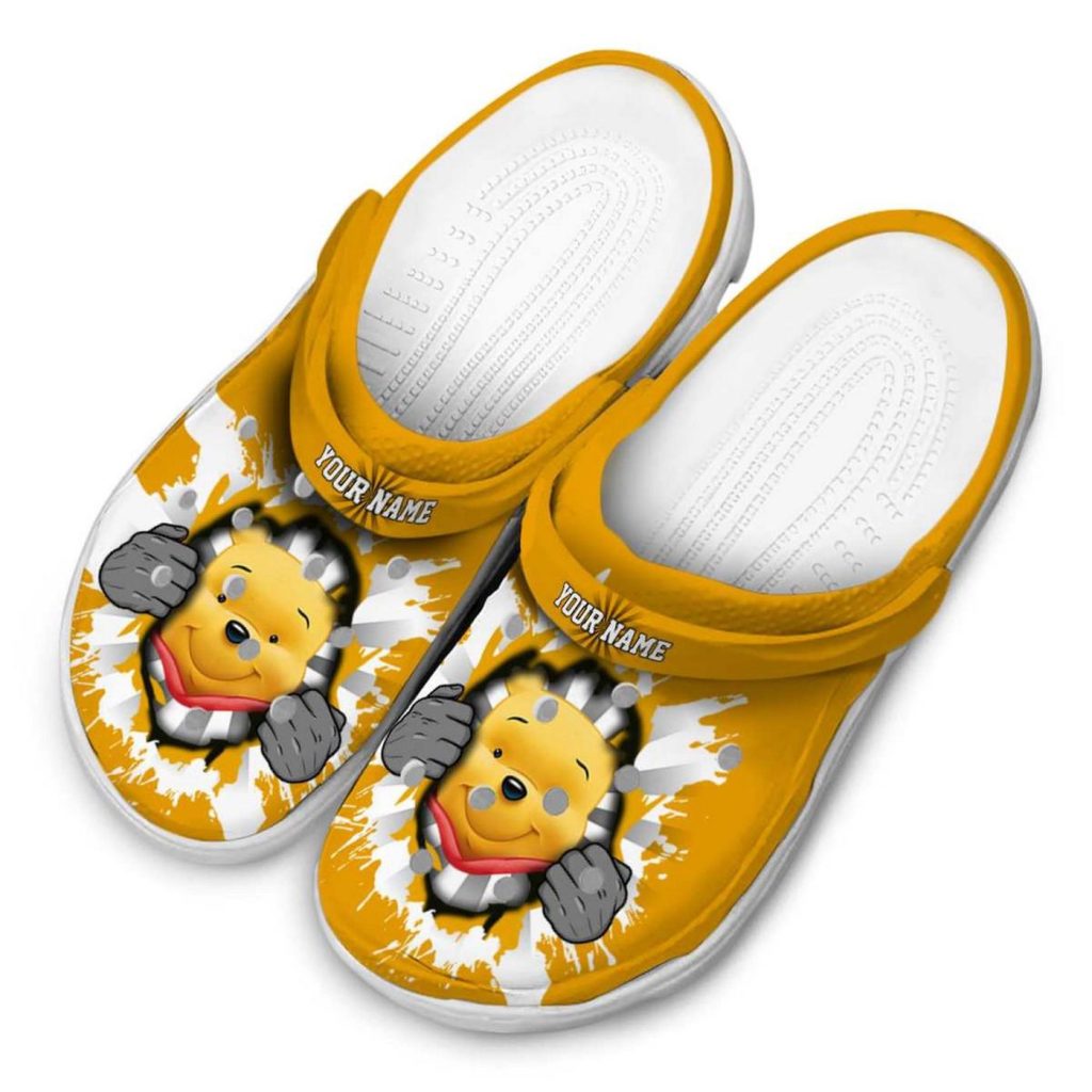Custom Name Winnie The Pooh Gripping Hand Yellow Clogs For Kids And Adults Custom Name Winnie The Pooh Gripping Hand Yellow Clogs For Kids And Adults