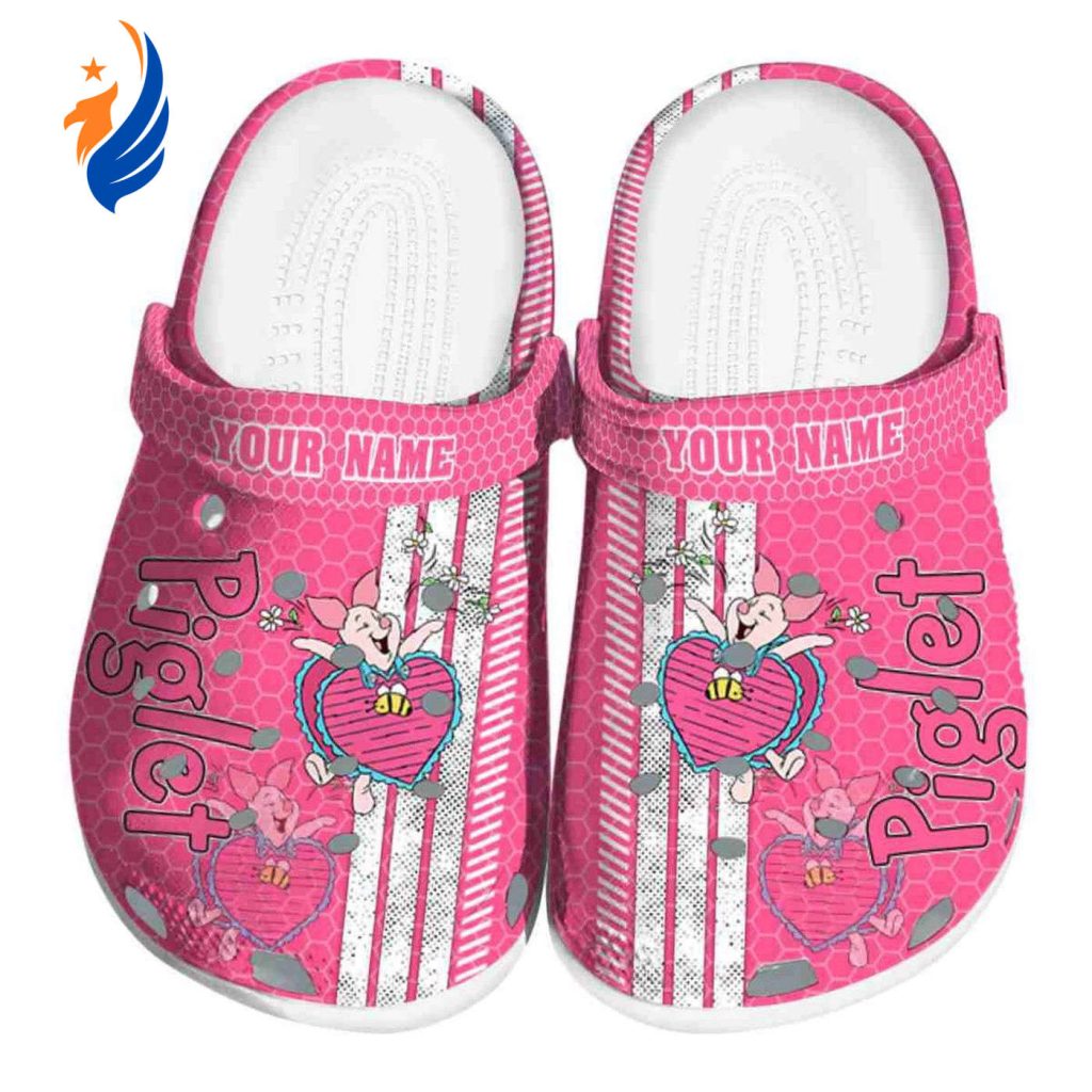 Custom Name Winnie The Pooh Piglet Contrasting Stripes Pink Clogs For Kids And Adults Custom Name Winnie The Pooh Piglet Contrasting Stripes Pink Clogs For Kids And Adults