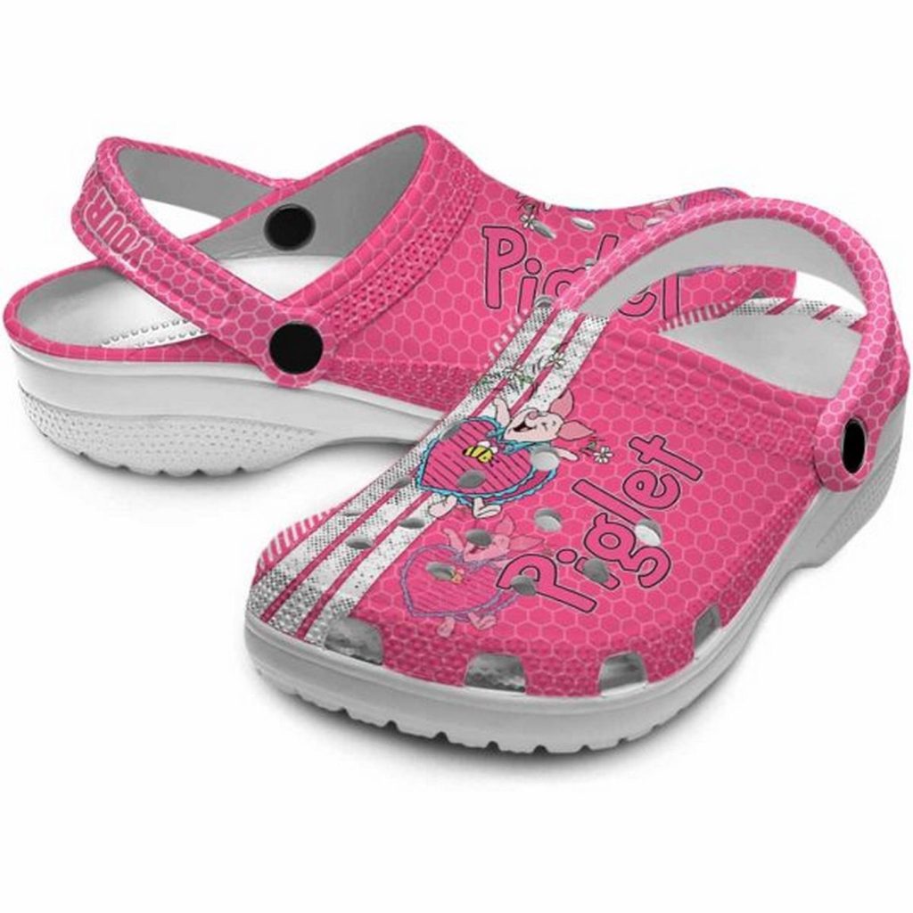 Custom Name Winnie The Pooh Piglet Contrasting Stripes Pink Clogs For Kids And Adults Custom Name Winnie The Pooh Piglet Contrasting Stripes Pink Clogs For Kids And Adults