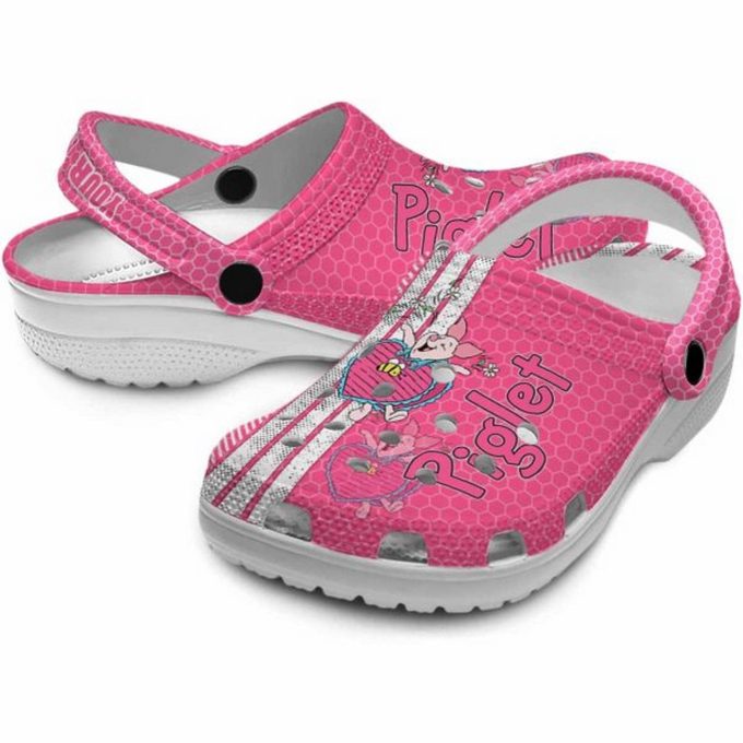 Custom Name Winnie The Pooh Piglet Contrasting Stripes Pink Clogs For Kids And Adults
