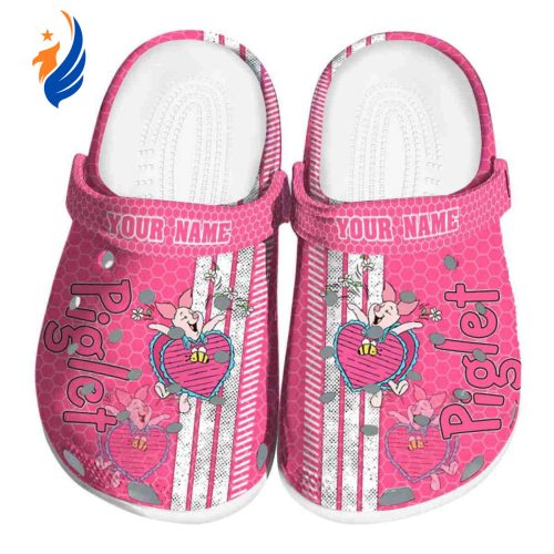 Custom Name Winnie The Pooh Piglet Contrasting Stripes Pink Clogs For Kids And Adults