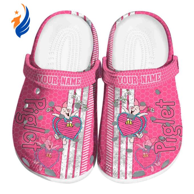 Custom Name Winnie The Pooh Piglet Contrasting Stripes Pink Clogs For Kids And Adults