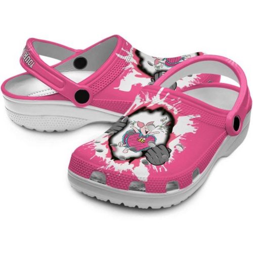 Custom Name Winnie The Pooh Piglet Gripping Hand Pink Clogs For Kids And Adults