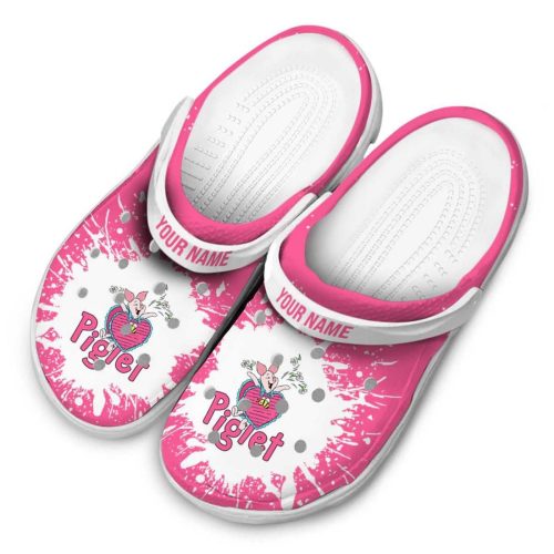 Custom Name Winnie The Pooh Piglet Splash Art Pink Clogs For Kids And Adults