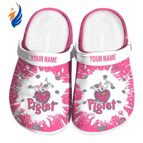 Custom Name Winnie The Pooh Piglet Splash Art Pink Clogs For Kids And Adults