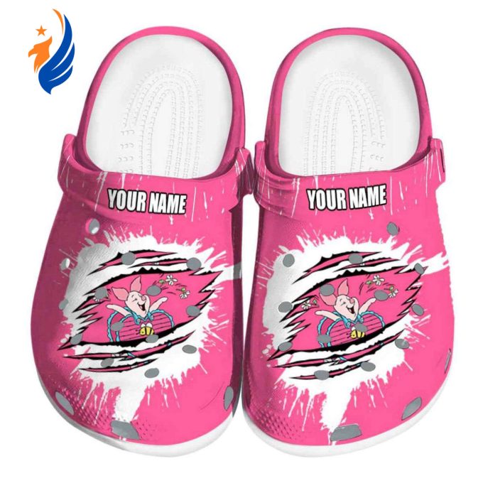 Custom Name Winnie The Pooh Piglet Splash Motif Back Ground Clogs For Kids And Adults