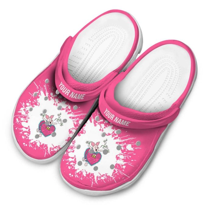 Custom Name Winnie The Pooh Piglet Splatter Back Ground Clogs For Kids And Adults Custom Name Winnie The Pooh Piglet Splatter Back Ground Clogs For Kids And Adults