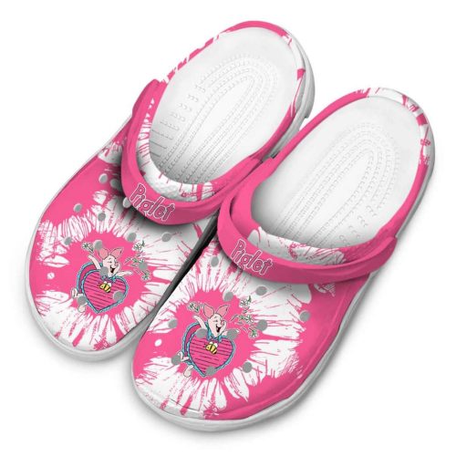 Custom Name Winnie The Pooh Piglet Splatter Grafics Pink Clogs For Kids And Adults