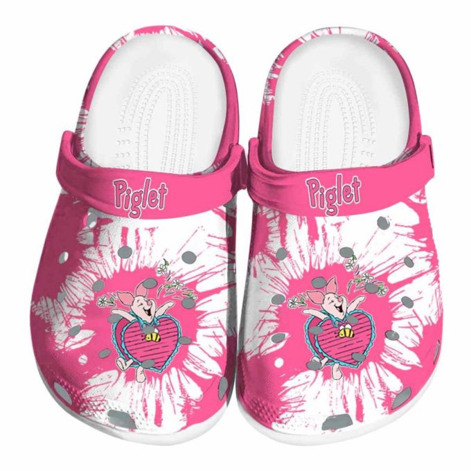 Custom Name Winnie The Pooh Piglet Splatter Grafics Pink Clogs For Kids And Adults