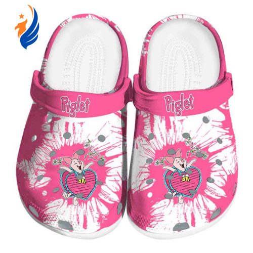 Custom Name Winnie The Pooh Piglet Splatter Grafics Pink Clogs For Kids And Adults
