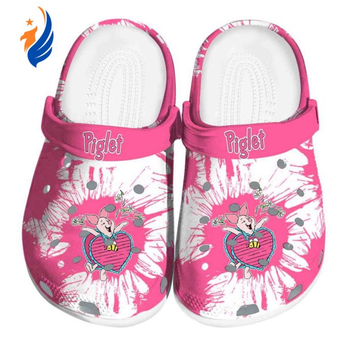 Custom Name Winnie The Pooh Piglet Splatter Grafics Pink Clogs For Kids And Adults