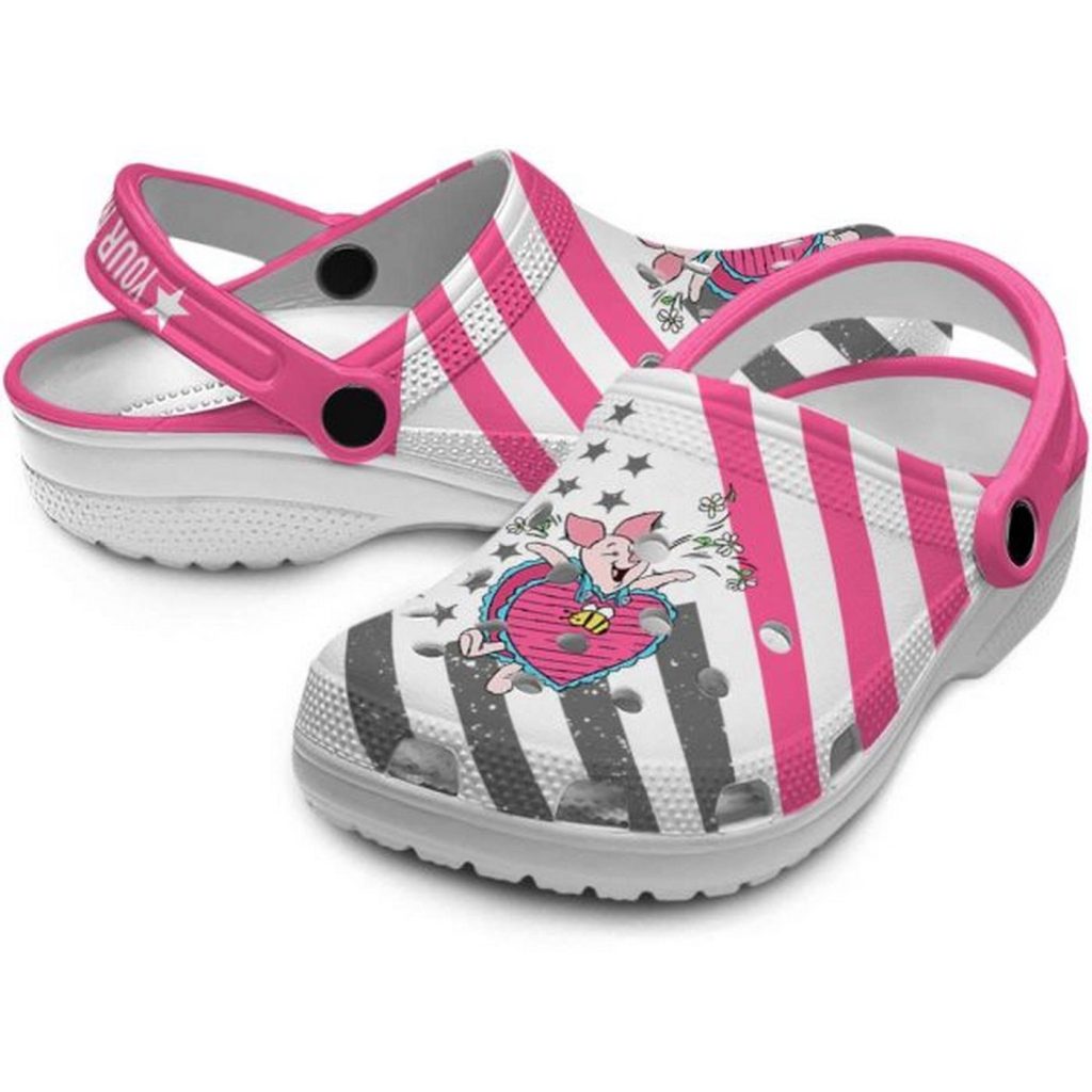 Custom Name Winnie The Pooh Piglet Star Spangled Graphic Clogs For Kids And Adults Custom Name Winnie The Pooh Piglet Star Spangled Graphic Clogs For Kids And Adults