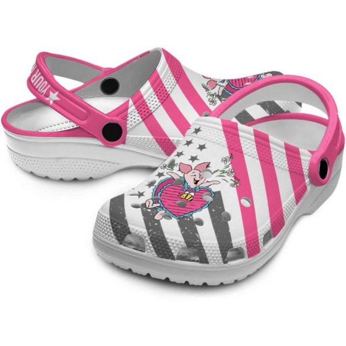 Custom Name Winnie The Pooh Piglet Star Spangled Graphic Clogs For Kids And Adults