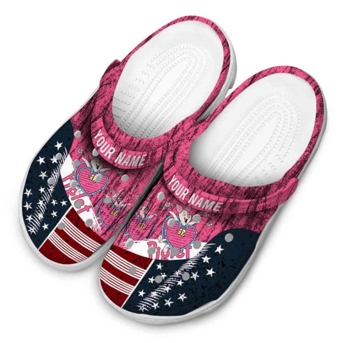 Custom Name Winnie The Pooh Piglet Star Spangled Side Pattern Clogs For Kids And Adults