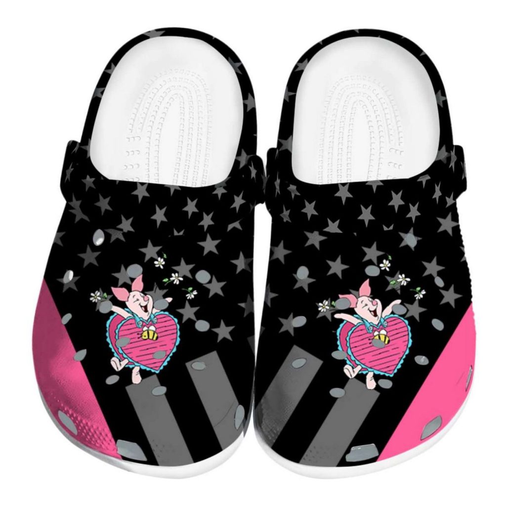 Custom Name Winnie The Pooh Piglet Stellar Stripes Theme Black Pink Clogs For Kids And Adults Custom Name Winnie The Pooh Piglet Stellar Stripes Theme Black Pink Clogs For Kids And Adults