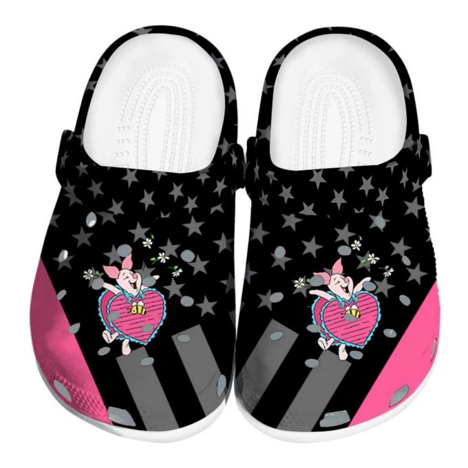 Custom Name Winnie The Pooh Piglet Stellar Stripes Theme Black Pink Clogs For Kids And Adults