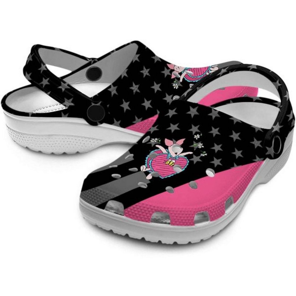 Custom Name Winnie The Pooh Piglet Stellar Stripes Theme Black Pink Clogs For Kids And Adults Custom Name Winnie The Pooh Piglet Stellar Stripes Theme Black Pink Clogs For Kids And Adults