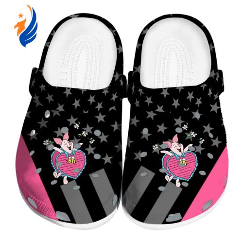 Custom Name Winnie The Pooh Piglet Stellar Stripes Theme Black Pink Clogs For Kids And Adults