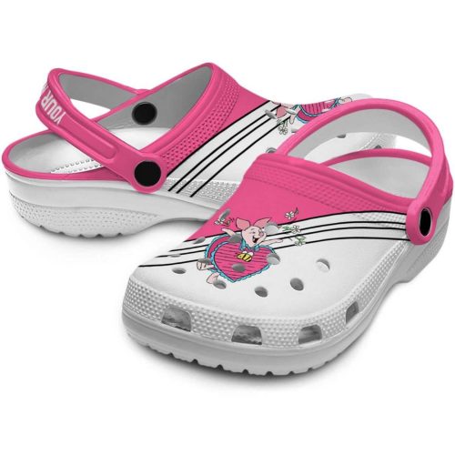 Custom Name Winnie The Pooh Piglet Striped Accents Clogs For Kids And Adults