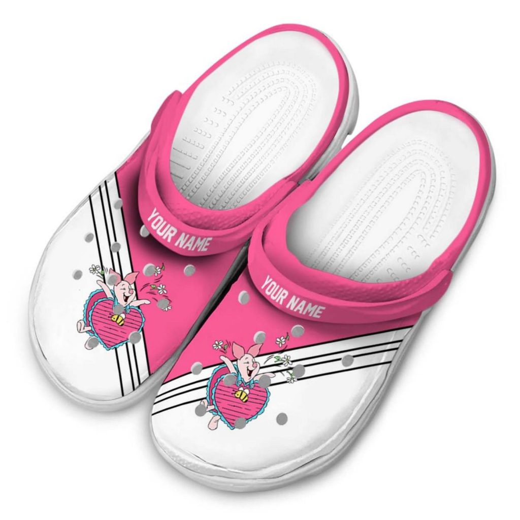Custom Name Winnie The Pooh Piglet Striped Accents Clogs For Kids And Adults Custom Name Winnie The Pooh Piglet Striped Accents Clogs For Kids And Adults