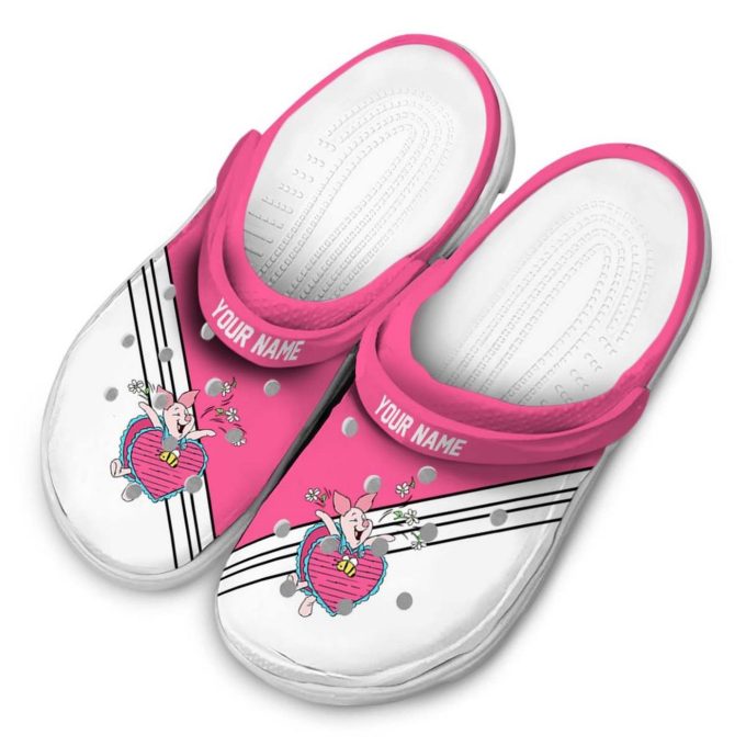 Custom Name Winnie The Pooh Piglet Striped Accents Clogs For Kids And Adults