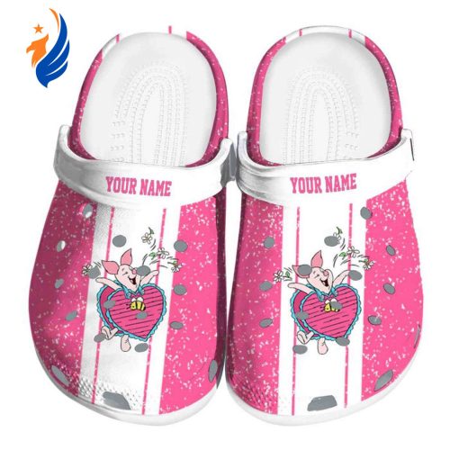 Custom Name Winnie The Pooh Piglet Vertical Stripes Pink Clogs For Kids And Adults