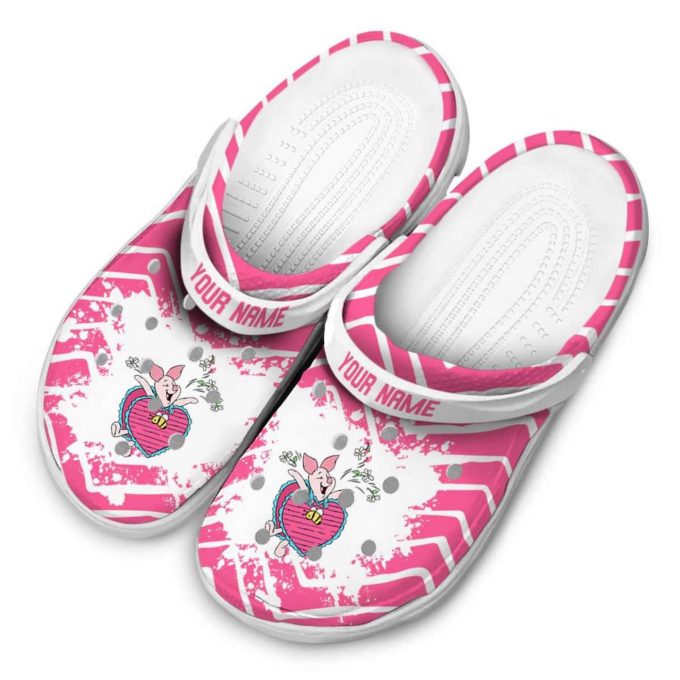 Custom Name Winnie The Pooh Piglet Zigzag Paint Burst Clogs For Kids And Adults