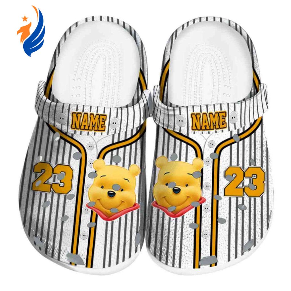 Custom Name Winnie The Pooh Pindtripe Pattern Clogs For Kids And Adults Custom Name Winnie The Pooh Pindtripe Pattern Clogs For Kids And Adults