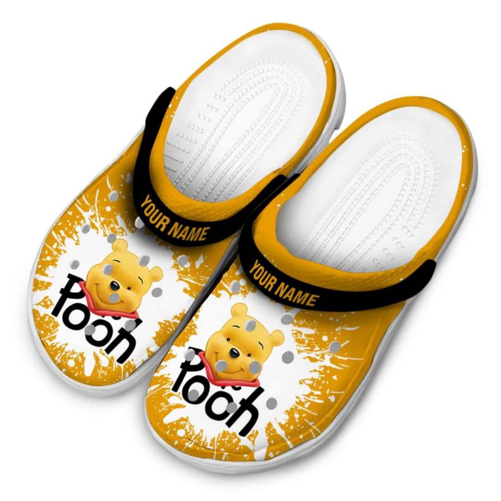 Custom Name Winnie The Pooh Splash Art Yellow Clogs For Kids And Adults Custom Name Winnie The Pooh Splash Art Yellow Clogs For Kids And Adults
