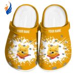 Custom Name Winnie The Pooh Splatter Background Yellow Clogs For Kids And Adults