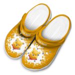 Custom Name Winnie The Pooh Splatter Background Yellow Clogs For Kids And Adults