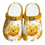 Custom Name Winnie The Pooh Splatter Grafics Yellow Clogs For Kids And Adults